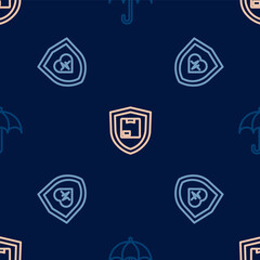Set line Umbrella, Life insurance with shield and Delivery security on seamless pattern. Vector