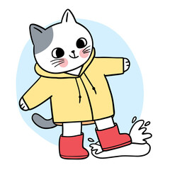 Cartoon cute cat and rain suit  vector.