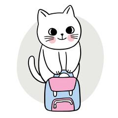 Cartoon cute cat and sweet bag vector.