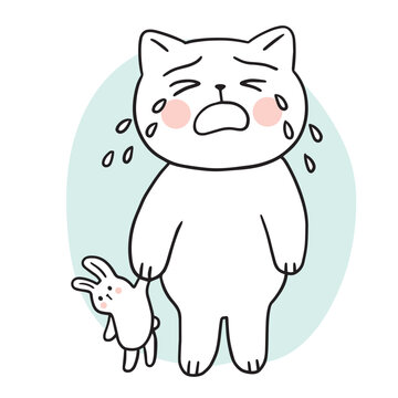 Cartoon cute cat crying vector.
