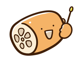 指差し棒を持つかわいいレンコンの手書き風イラスト