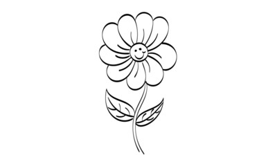 Black silhouettes, flowers and herbs isolated on white background. Hand drawn sketch flower