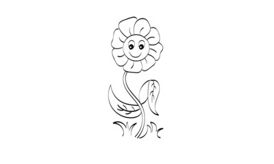 Black silhouettes, flowers and herbs isolated on white background. Hand drawn sketch flower