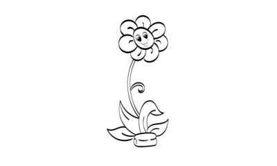 Black silhouettes, flowers and herbs isolated on white background. Hand drawn sketch flower