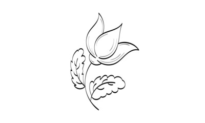 Black silhouettes, flowers and herbs isolated on white background. Hand drawn sketch flower