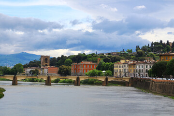 Florence on the Arno River in Italy  