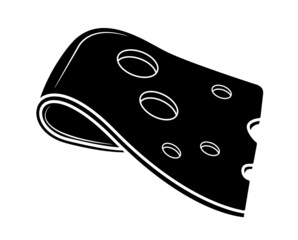 Black silhouette Slice of yellow cheese in isolate on white background Vector illustration.
