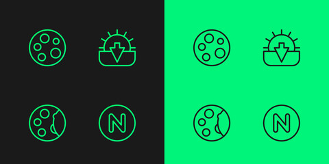Set line Compass north, Moon phases, and Sunset icon. Vector