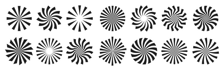 Sunburst radial stripes. Starburst abstract line circle vector background. Sun rise light round decoration elements. Vector illustration.