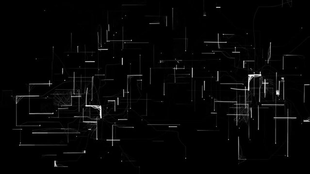 Abstract video footage on a dark background. Background with moving lines, dashes and dots, Texture