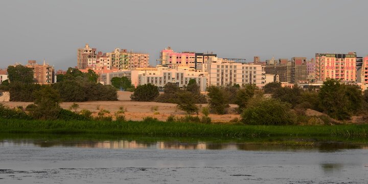 The Nile river in south Egypt view from Sohag and Naser city during sunset