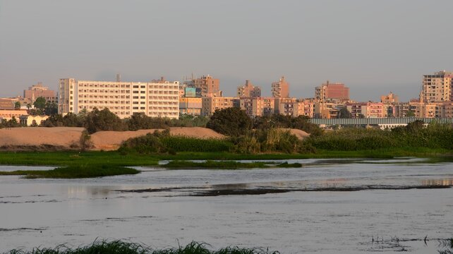 The Nile river in south Egypt view from Sohag city during sunset