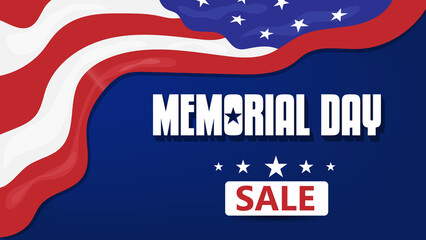 Memorial Day celebration concept. American national holiday and waving USA flag, sale poster design Vector.