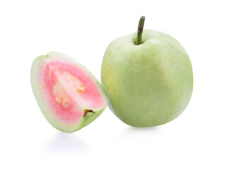 close-up view of fresh red guava isolated on white background.