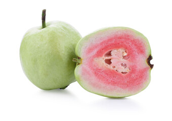 close-up view of fresh red guava isolated on white background.