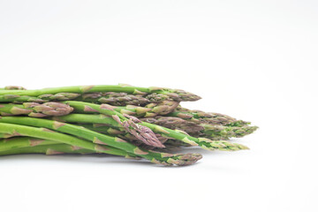 Fresh green asparagus on white background