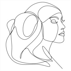 Surreal Faces Continuous line, drawing of set faces and hairstyle, fashion concept, woman beauty minimalist, vector illustration pretty sexy. Contemporary portrait
