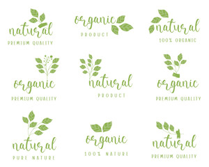 Organic food and natural product logo, sign, icon, sticker, labels and badges collection for food market, organic and natural products promotion.