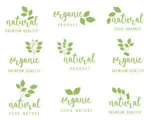 Organic food and natural product logo, sign, icon, sticker, labels and badges collection for food market, organic and natural products promotion.