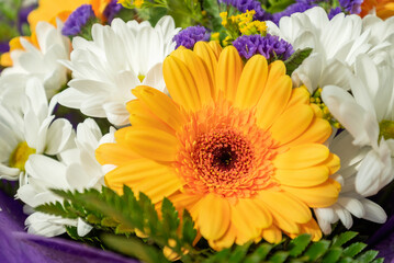 Orange gerbera in colorful mixeed bunch of flowers
