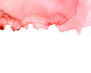 Pink watercolor hand drawn stain on white paper grain texture. Abstract watercolor artistic brush paint splash background. Rich red and pink shades.