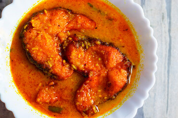 Delicious Bengali style fish curry is ready to serve.  