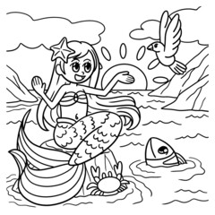 Mermaid Sitting On A Rock Coloring Page for Kids