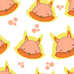 Animals, pattern. Funny little fox. Vector drawing, background, design.