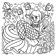 Mermaid Sitting in a Giant Shell Coloring Page 