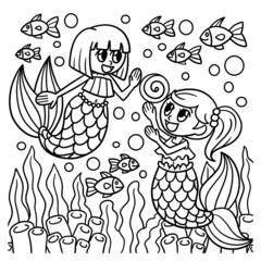 Playing Mermaid Coloring Page for Kids