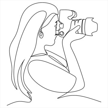 recommend clip art: Single one line drawing photographer of paparazzi taking photo with modern digital camera with angles. Journalist or reporter making pictures. Continuous line draw design graphic vector illustration