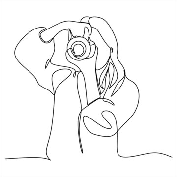 recommend clip art: Single one line drawing photographer of paparazzi taking photo with modern digital camera with angles. Journalist or reporter making pictures. Continuous line draw design graphic vector illustration
