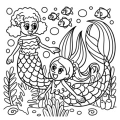 Mermaid Girls Playing Coloring Page 