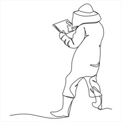 Beekeeper working illustration, drawing, line art, vector