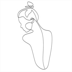 Continuous line, drawing of set faces and hairstyle, fashion concept, woman beauty minimalist, vector illustration for t-shirt, slogan design print graphics style