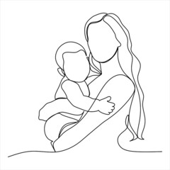 Continuous line drawing of mother and baby cute family concept card mother day vector illustration