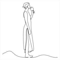 One continuous line drawing of a man with a child. The young father smiles and holds the baby in his arms, clutching him to himself. Vector sketch illustration for father's day, parenthood, babysitter