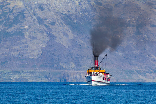 Queenstown, New Zealand - April 4, 2012:  Vintage steam ship TSS Earnslaw on lake Wakatipu.