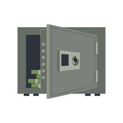 Fototapeta premium Open safe with money stack vector cartoon illustration isolated on a white background.