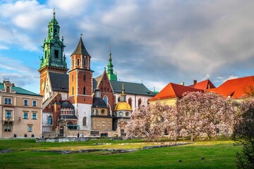 Zamek Królewski na Wawelu w Krakowie na wiosnę - obrazy, fototapety, plakaty