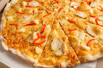 delicious hot traditional italian pizza on a white wooden rustic background