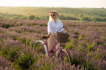 Beautiful woman on the lavender field