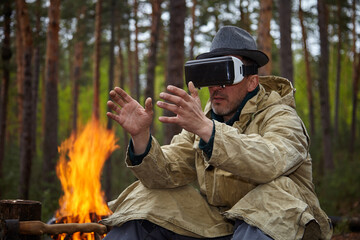 Obraz premium Virtual reality in the forest. Virtual reality glasses