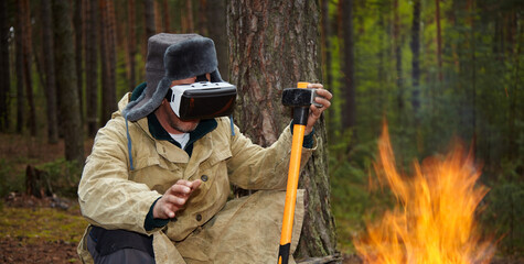 Virtual reality in the forest. Virtual reality glasses