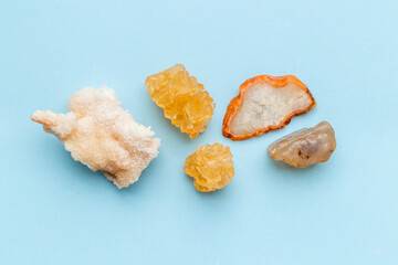 Shiny stones set of natural crystal minerals, closeup