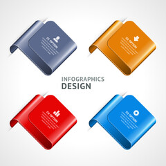 Multicolored glossy abstract geometric holder reminder infographics scheme business plan steps realistic template vector illustration. Diagram data timeline marketing options organization workflow