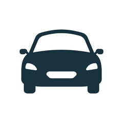 Obraz premium Black Car Silhouette Icon on White Background. Modern Shape of Auto Vehicle Transport Glyph Pictogram. Automobile Symbol in Front View. Classic Automotive Sign. Isolated Vector Illustration