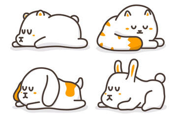 Sleeping animals baby vector cartoon cute characters set isolated on a white background.