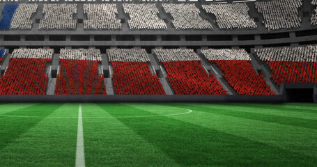 Fototapeta premium Image of gold confetti falling over flag of chile in sports stadium