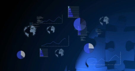 Image of human head formed with blue puzzle pieces and data processing